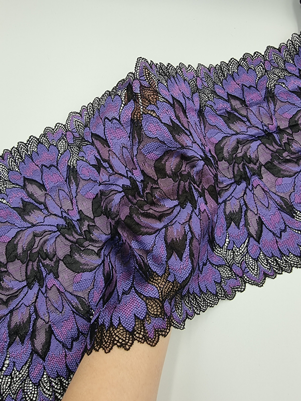 Кружево эластичное синий/черный/фиолетовый К807 23 см