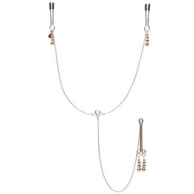 Золотистые зажимы для сосков и клитора All Sensation Nipple and Clitoral Chain (Цвет: золото)