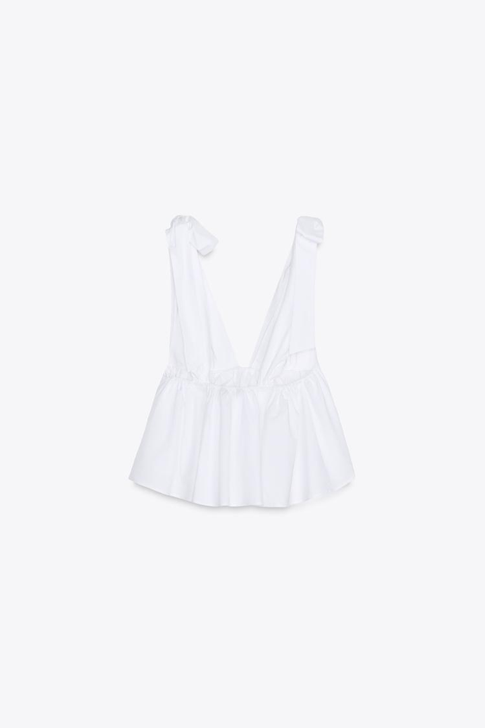 ZARA ТОП ИЗ ПОПЛИНА С БАНТАМИ, БЕЛЫЙ