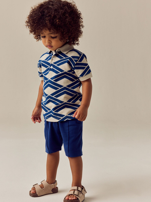 Поло и шорты в комплекте для мальчика Next E63-604, Темно-синий, Молочный