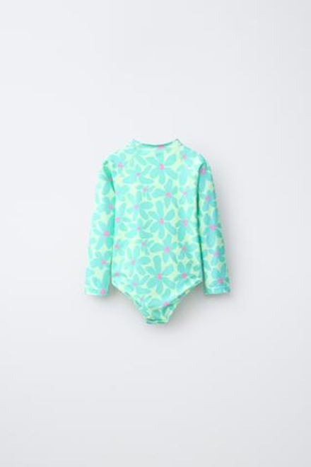ZARA КУПАЛЬНИК С ЦВЕТОЧНЫМ ПРИНТОМ, НЕОНОВО-ЛАЙМОВЫЙ
