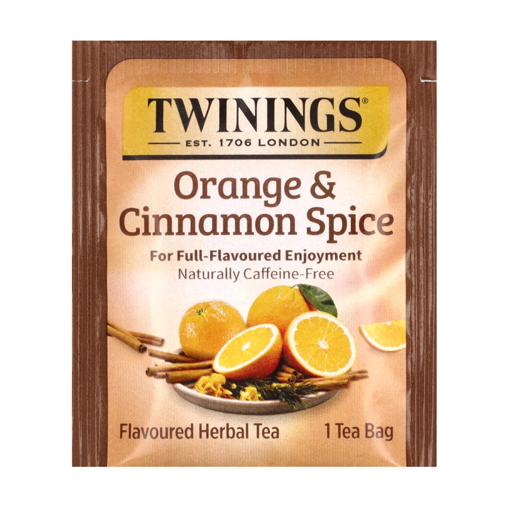 Twinings, Ароматизированный травяной чай, апельсин и корица, без кофеина, 20 чайных пакетиков, 40 г (1,41 унции)