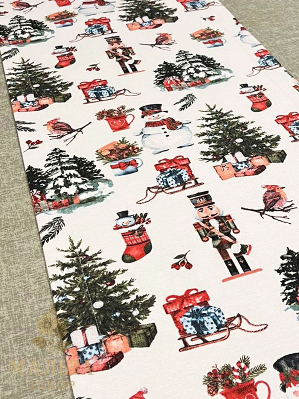 Декоративная дорожка на стол "Новый год" 140х40 см из ткани Duck