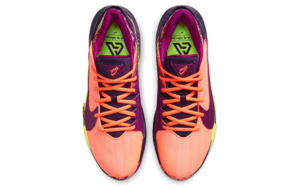 Nike Freak 2 round head lace-up fabric synthetic leather shock absorption non-slip wear-resistant low-cut actual combat basketball shoes men's orange purple