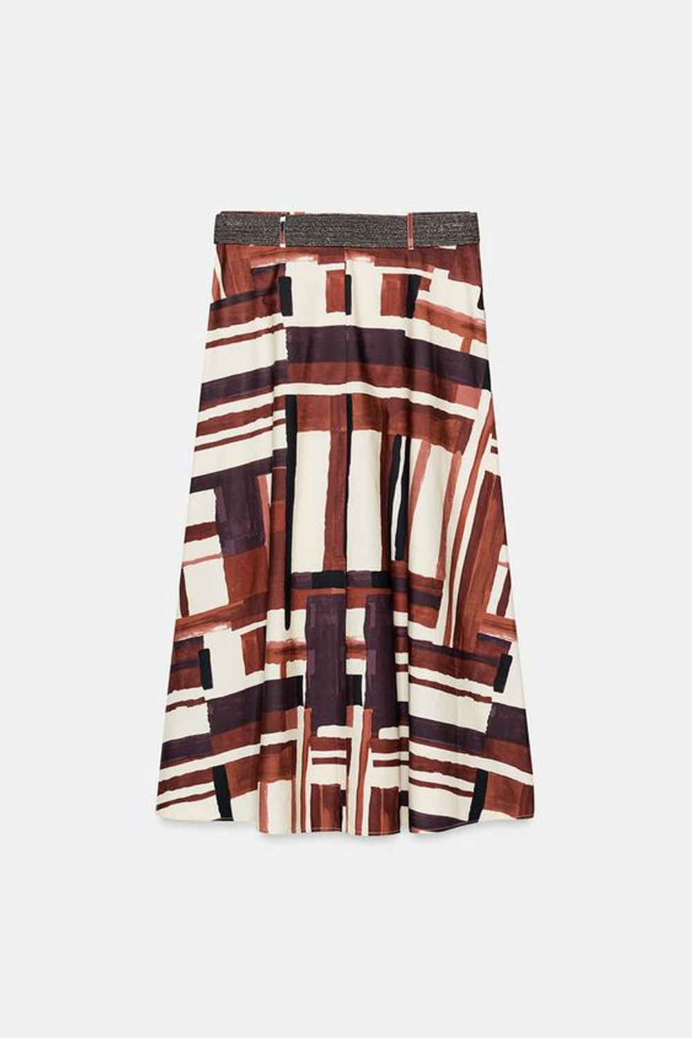 ZARA ЮБКА ИЗ ПОПЛИНА С ПРИНТОМ И РЕМНЕМ, РАЗНОЦВЕТНЫЙ