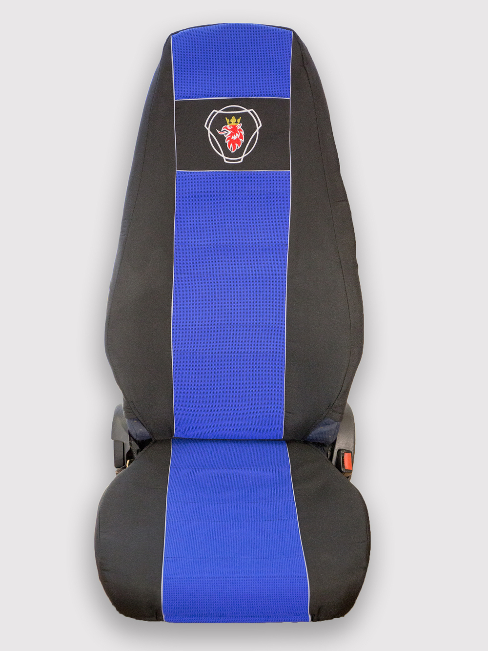 Чехлы SCANIA: 5 серия 2 высоких сиденья (полиэфир, черный, синяя вставка)