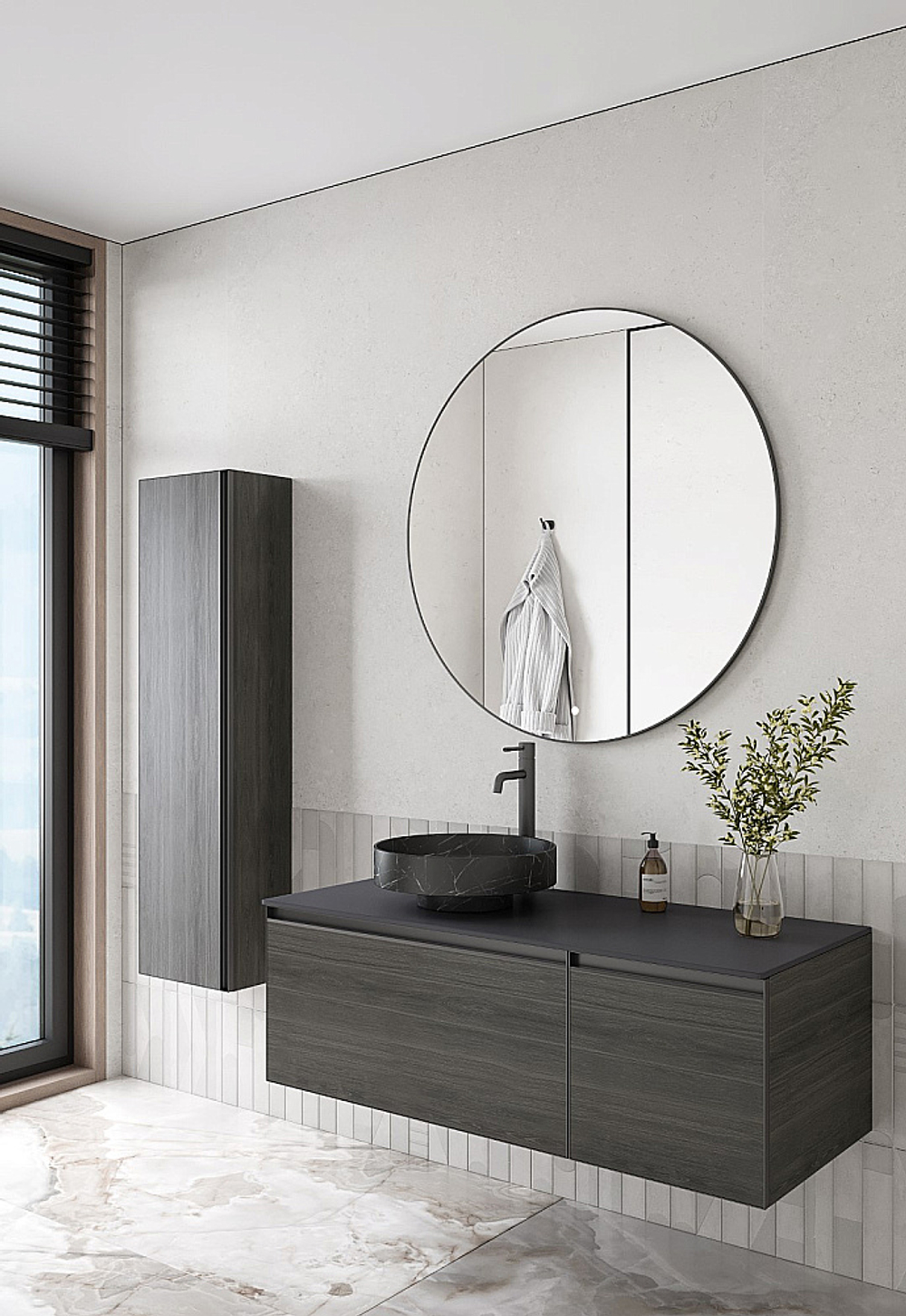 Тумба с раковиной и столешницей Armadi Art QUATRO 2 120 OAK ANTHRACITE/профиль ANTHRACITE