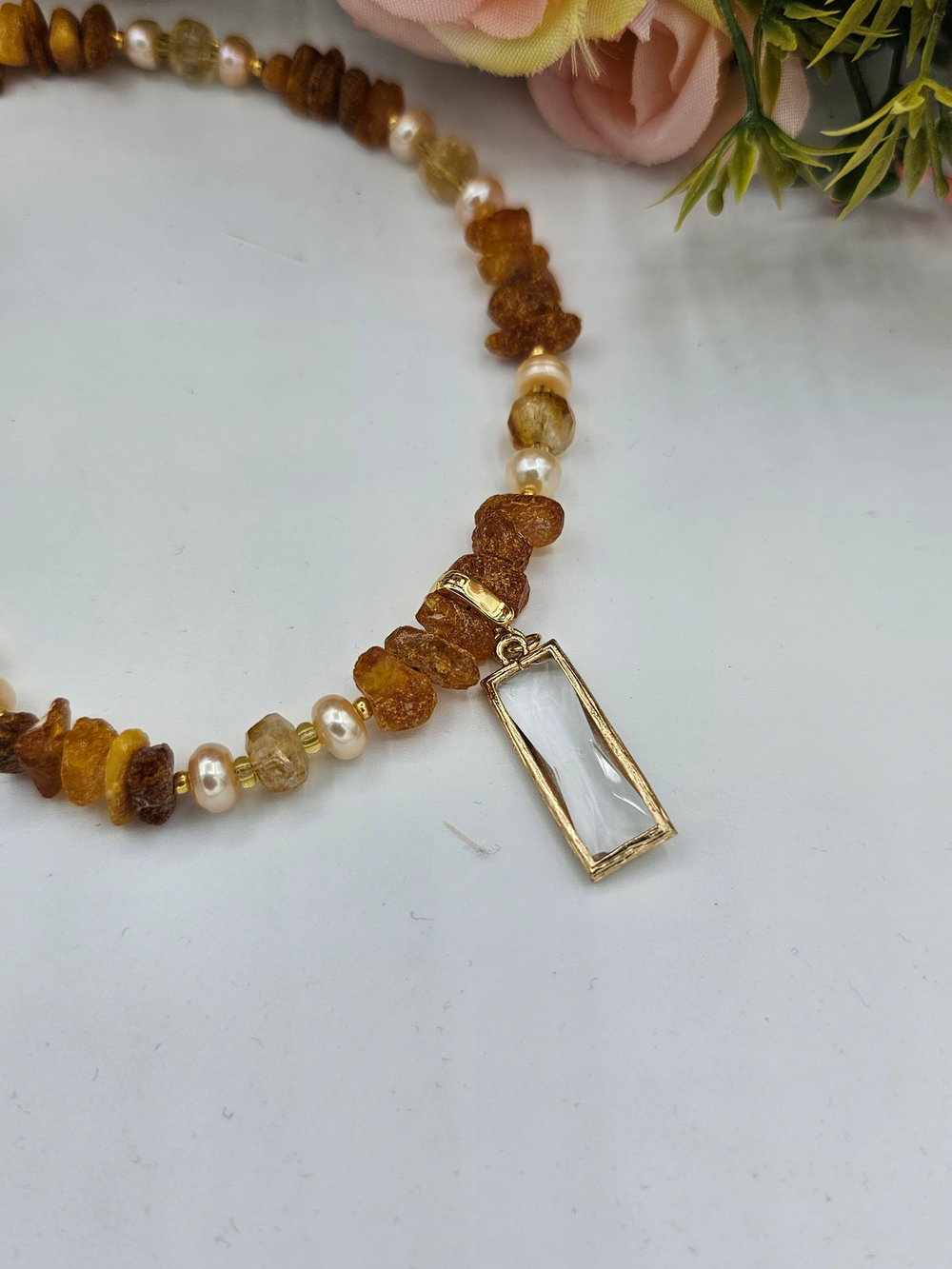 Комплект украшений авторский из Янтаря "Два солнца".