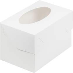 Коробка на 2 капкейка с круглым окном 16 х 10 х 10 см, белая