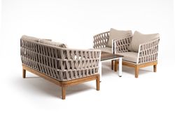 "Диего" лаунж-зона 4-местная плетеная из роупа со столиком "Канны" цвета "дуб", основание дуб, роуп бежевый