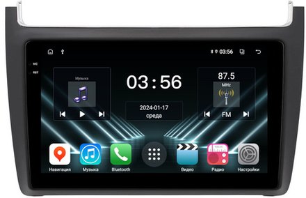 Магнитола для Volkswagen Polo 5 2009-2020 (рамка черная матовая) - FarCar DX910M монитор 9.5" IPS на Android 13, 4+64Гб, CarPlay