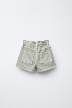 ZARA ШОРТЫ ИЗ ТВИЛА PAPERBAG COMFORT, МЯГКИЙ ЗЕЛЕНЫЙ