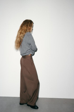 ZARA БРЮКИ BALLOON С ЗАЩИПАМИ, РЫЖЕВАТО-КОРИЧНЕВЫЙ