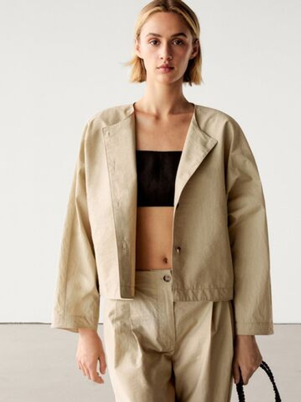 Massimo Dutti Брюки с защипами и широкими штанинами, бежевый