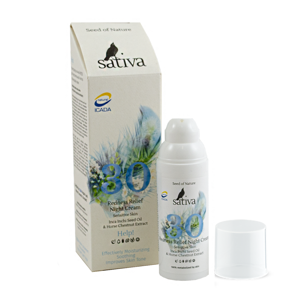 Крем-флюид для лица Sativa №30 ночной для чувствительной легко краснеющей кожи (50мл)