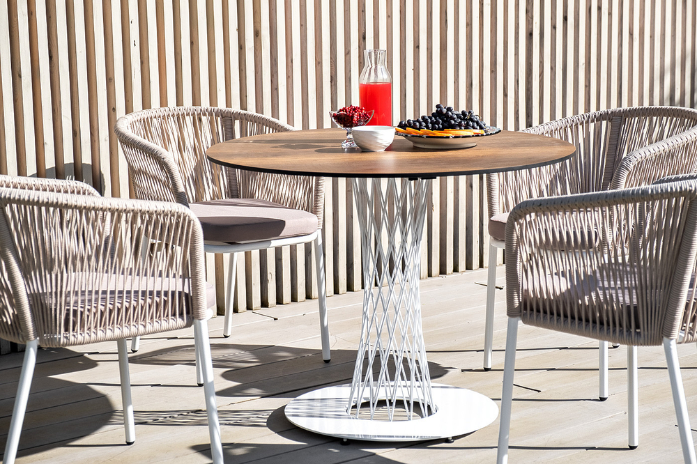 "Диего" обеденная группа на 4 персоны, круглый стол "дуб", цвет бежевый