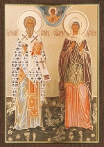 Икона "Киприан и Иустина" 6х9 на МДФ-6