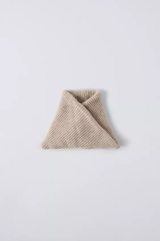 ZARA БАЗОВЫЙ ШАРФ-ВОРОТНИК ИЗ ТРИКОТАЖА, ПЕСОЧНЫЙ