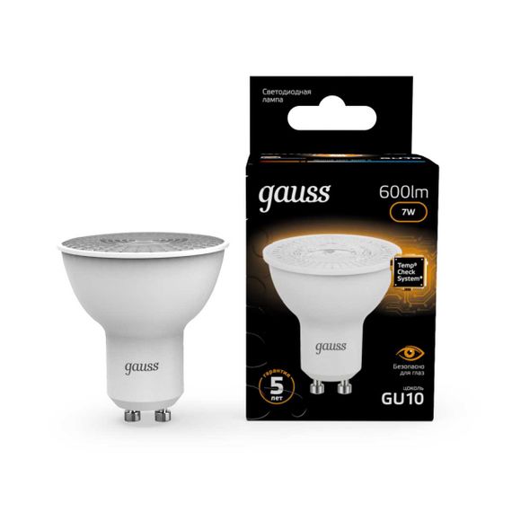 Лампа светодиодная Gauss GU10 7W 3000K матовая 101506107