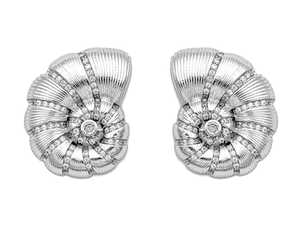 Серьги "Ракушка аммонита" со стразами, 32мм