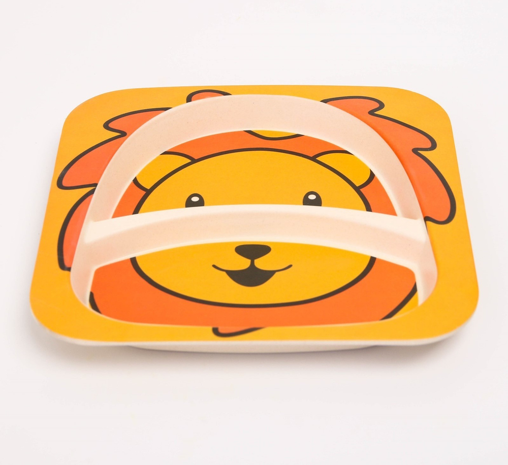 4167335 Набор бамбуковой посуды "Лев", тарелка, миска, стакан, приборы, 5 предметов