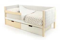 Детская кровать-тахта мягкая с бортиком и ящиками Бельмарко Svogen бежево-белый