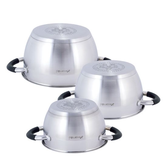 Набор кастрюль 6 предметов из нержавеющей стали Kamille KM 5754 (1,8 л; 2,5 л; 3,5 л) с силиконовыми вставками на ручках