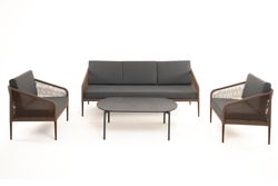 "Канны" лаунж-зона 5-местная из роупа со столом "Верона" (серый гранит), каркас алюминиевый коричневый, роуп коричневый