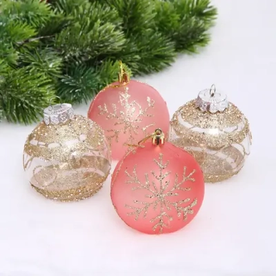 Набор шаров «Морозная вуаль» 8 см (в наборе 4 шт), Розовое золото, шампань