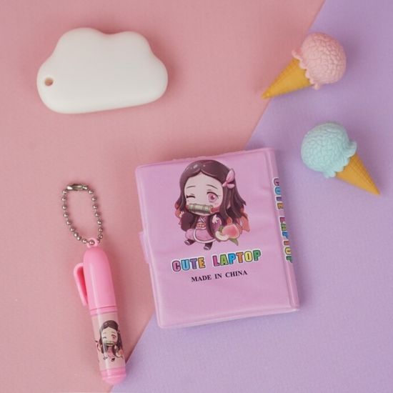 Мини-блокнот с ручкой "Demon Slayer" розовый