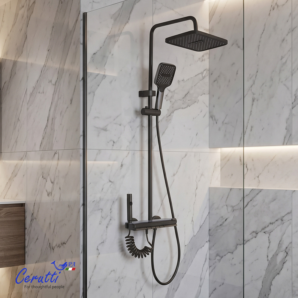 Душевая стойка Ceruttispa НИВЕС (NIVES) цвет графит, с LED подсветкой