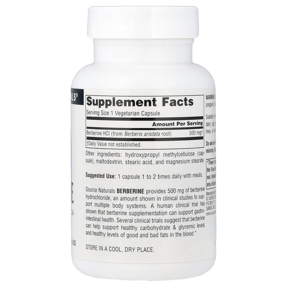 Source Naturals, Берберин, 500 мг, 60 вегетарианских капсул