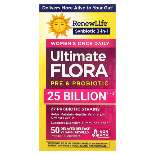 Renew Life, Women's Care, пробиотик Ultimate Flora™, 50 веганских капсул с отсроченным высвобождением
