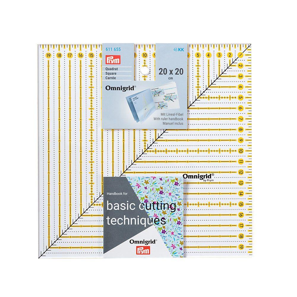 Линейка для пэчворка 20х20 см, шкала в см, Prym Omnigrid 611655