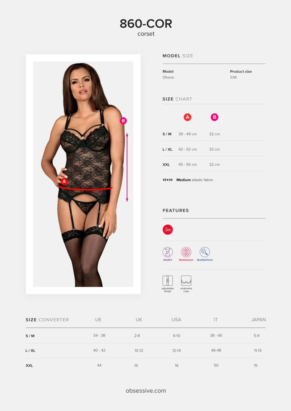 Нежный кружевной корсаж с цветочным мотивом (Размер: XXL) (Цвет: черный)