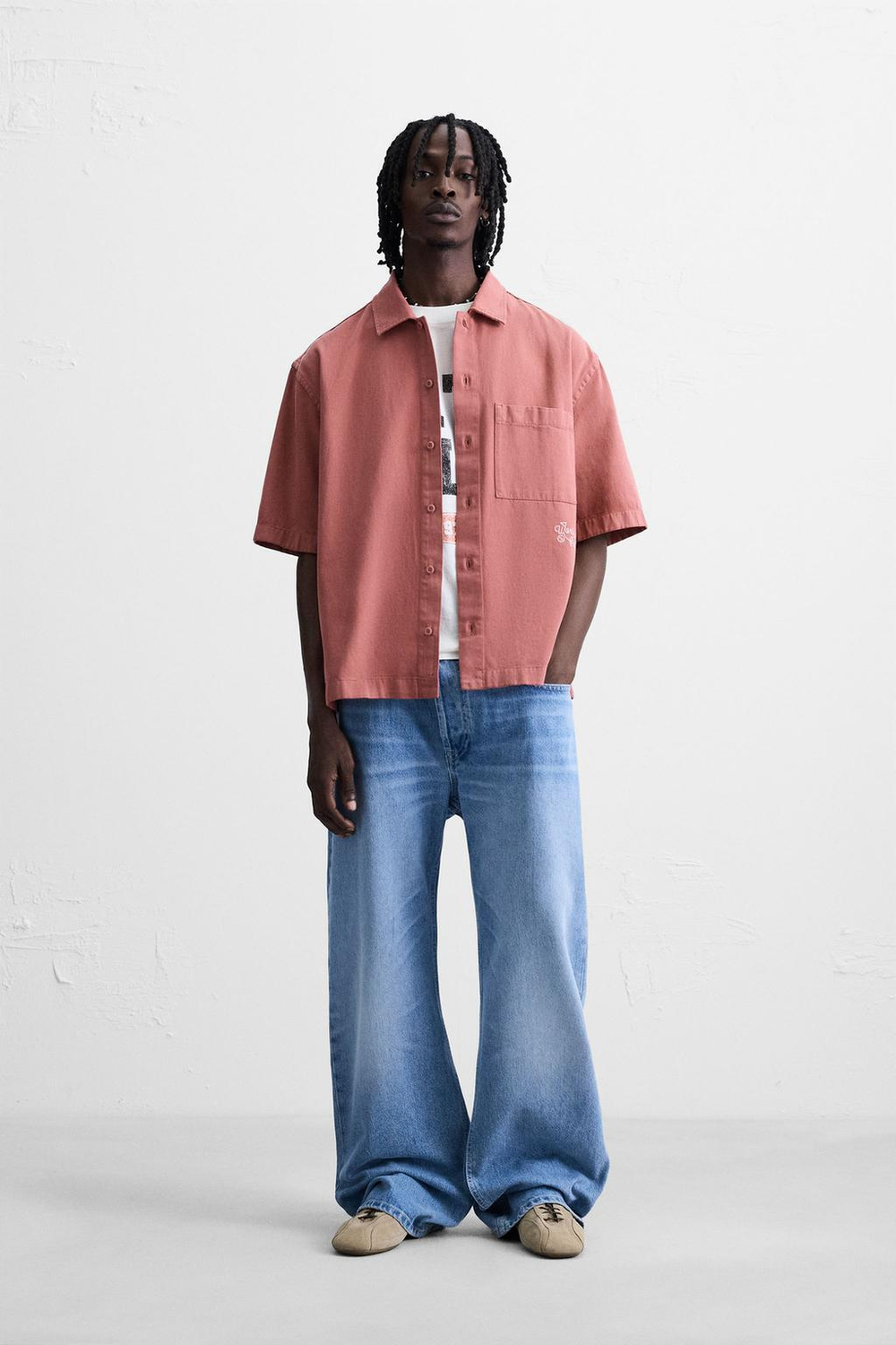 ZARA КУРТКА-РУБАШКА С ВЫШИВКОЙ, ПЫЛЬНЫЙ РОЗОВЫЙ