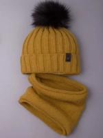 Шапка детская зимняя вязаная с помпоном и снуд