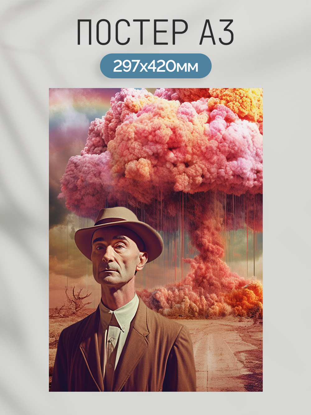 Постер плакат Роберт На Фоне Взрыва Oppenheimer Оппенгеймер