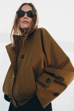 ZARA КОРОТКИЙ ТРЕНЧ WATER-REPELLENT — ZW COLLECTION, РЫЖЕВАТО-КОРИЧНЕВЫЙ