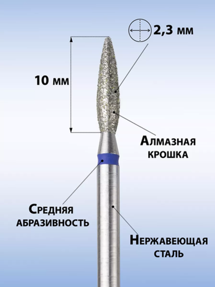 Фреза алмазная удлиненное синее острое пламя 023, MANITA, 5 шт.