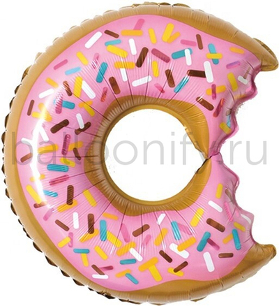 Шар (26''/66 см) Фигура, Пончик (надкусанный), Розовый, 1 шт.