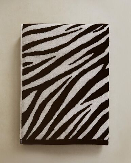 Zara Home - Велюровое банное полотенце с животным узором, черный, 90х150 см