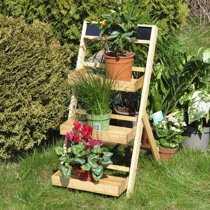 Подставка для цветов и декора напольная 3 полки из массива сосны Флорэль, деревянная этажерка для цветов на подоконник в стиле рустик, бежевая