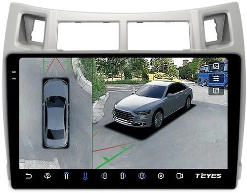 Магнитола для Toyota Vitz 2, Yaris 2 2005-2011 (рамка серебро) - Teyes CC3-2K-360 на Android 10, Быстрая, 2K QLED, CarPlay, 4G SIM-слот, 4 камеры в комплекте