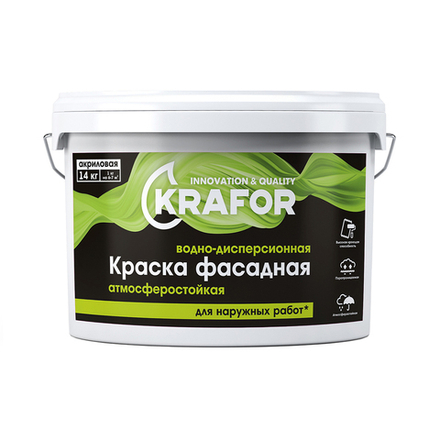 Краска водно-дисперсионная фасадная Krafor, 3 кг, белая