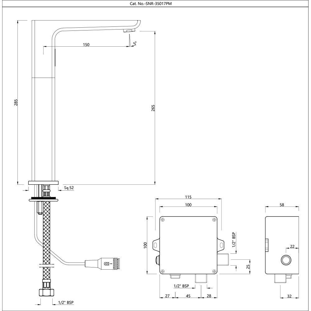 Jaquar, Смеситель для раковины Kubix Prime, сенсор., Хром SNR-CHR-35017PM