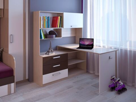 Стол компьютерный угловой с ящиками Ясень Шимо Светлый/Белый/Арабика, Волкер, 122,6х123,4х160,8 см RINNER мебельная фабрика