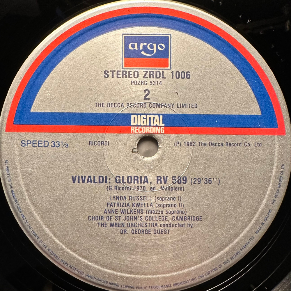Вивальди - Glories RV 588 и RV 589 (Голландия 1982г.)