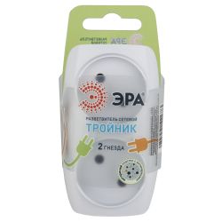 Разветвитель электрический ЭРА SP-2-W на 2 розетки без заземления 16А белый