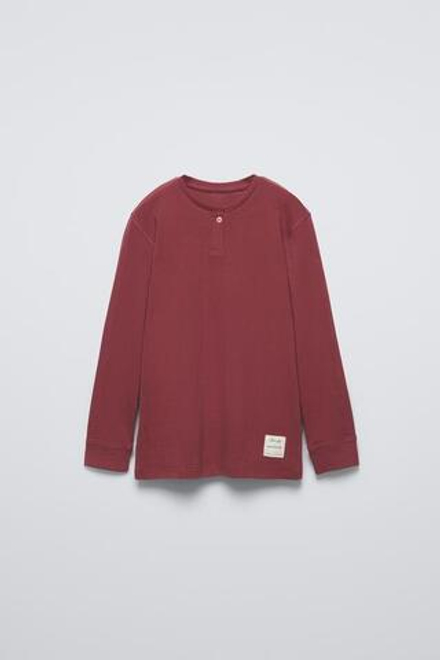 ZARA ОДНОТОННАЯ ПИЖАМА С ВОРОТНИКОМ И ПУГОВИЦАМИ, БОРДОВЫЙ